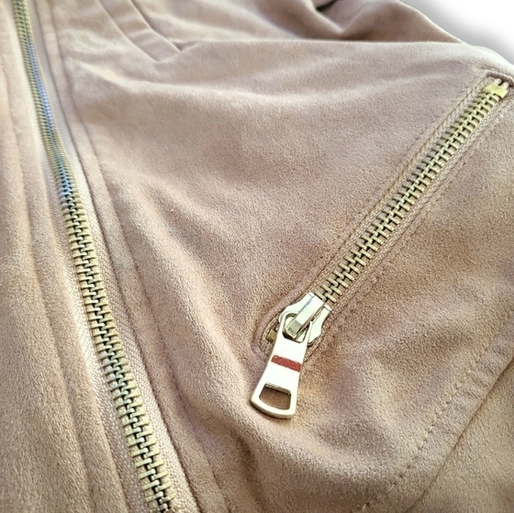 Faux Suede Moto Jacket Cropped Moto Jacket with Zipper Details Size Large - Picture 8 of 13